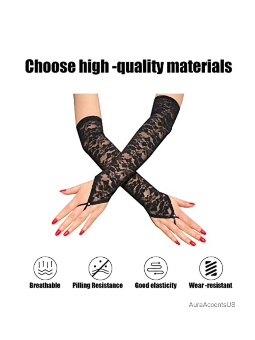 Long Lace Arm Sleeves Fingerless Gloves for Women Wedding Party